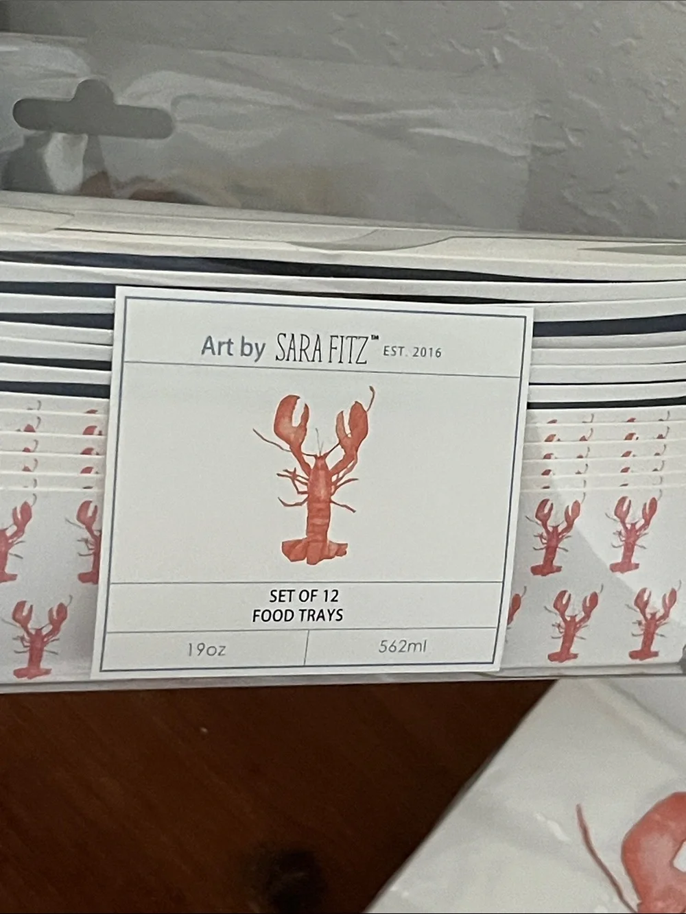 Sara Fitz Lobster :Striped Paper Plates - Coral Lobster Design (12 Pack)